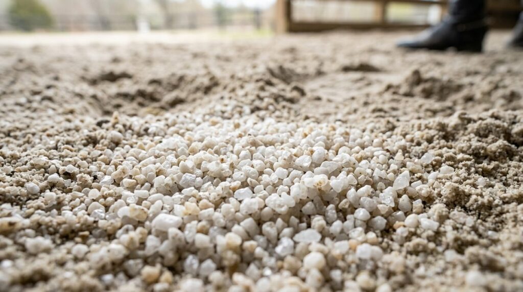 Close-up detail shot of premium white sand particles for hor